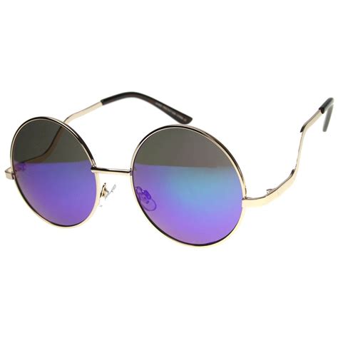 Womens Metal Round Sunglasses With Uv400 Protected Mirrored Lens Round Sunglasses Round Frame