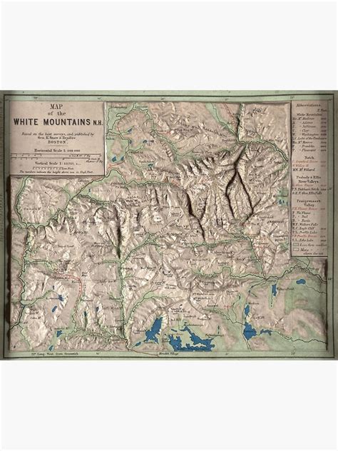 Vintage White Mountains Physical Map 1872 Poster For Sale By