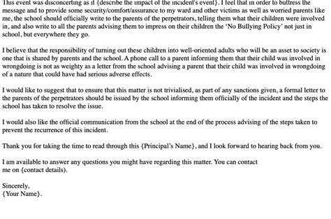 Bullying Complaint Letter Template