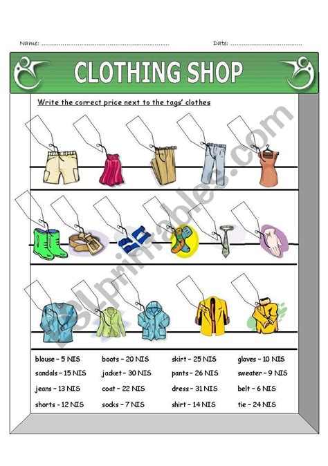 Clothing Shop Esl Worksheet By 1hpf