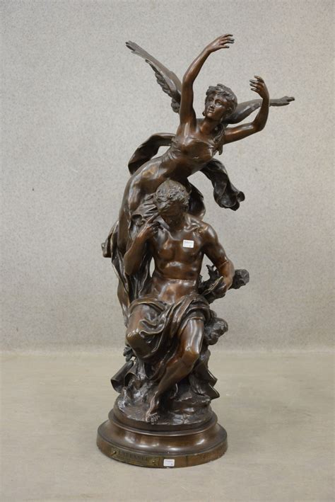 Sculpture En Bronze La Pensée Signée Mathurin Moreau Ht 73cm