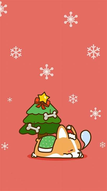 Corgi Cartoon Kawaii Navidad Iphone Wallpapers Aesthetic