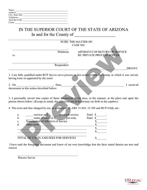 Arizona Affidavit Of Service By Process Server Affidavit Of Service