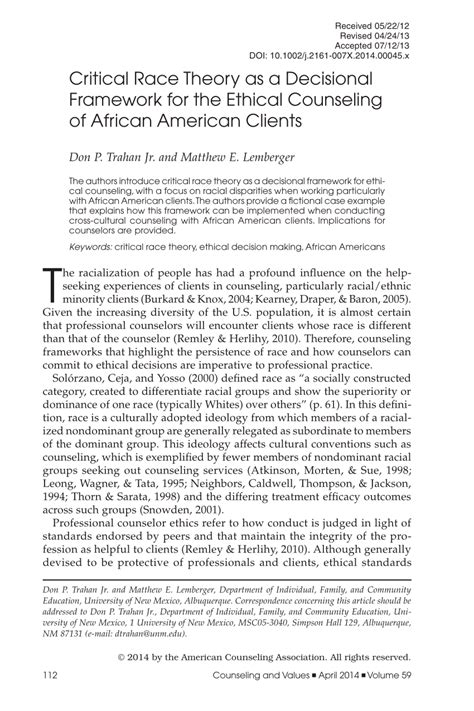 While critical race theory was initially conceived as a framework specifically for understanding the relationship between race and american law, it's also provided a way to consider how other marginalized identities—such as gender, sexuality, sexual orientation, class, and. (PDF) Critical Race Theory as a Decisional Framework for ...