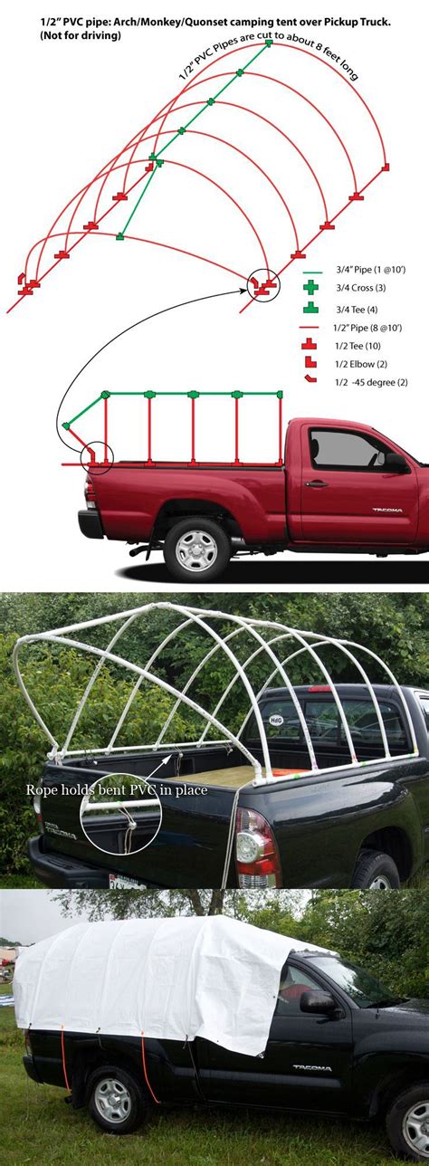 Diy military style truck bed tent under $300. PVC Pipe Truck Tent: Monkey Hut / Quonset Hut DIY camping tent over Pickup Truck. Music Festival ...