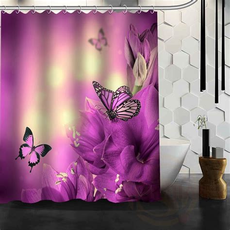 New Custom Butterfly Flower Bathroom Curtain Eco Friendly Polyester