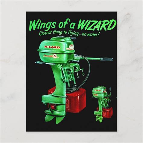 Vintage Kitsch Fishing Wizard Outboard Motor Postcard Zazzle