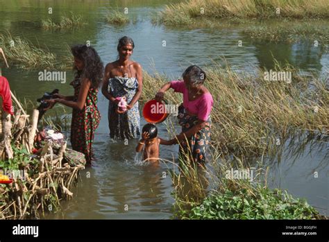 Local People Bathing In The River Anuradhapura Sri Lanka Stock Photo