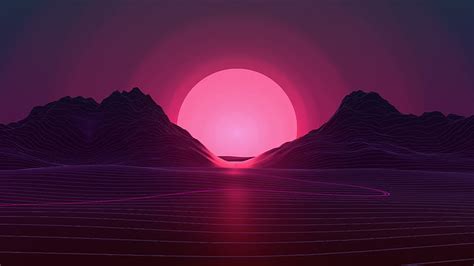 Hd Wallpaper Retrowave Mountains Purple Sunrise Sunset Purple