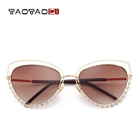 taotaoqi women metal cat eye sunglasses women brand designer decorative diamond sun glasses