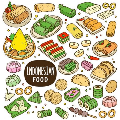 Indonesian Foods And Snack Cartoon Color Illustration Indonesian Food Food Cartoon Food Doodles