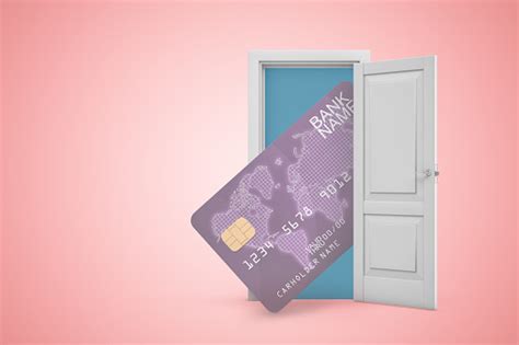 Best fast how to open doors with credit card or id. 3d Rendering Of Huge Credit Card Emerging From Open Door On Pink Gradient Copyspace Background ...