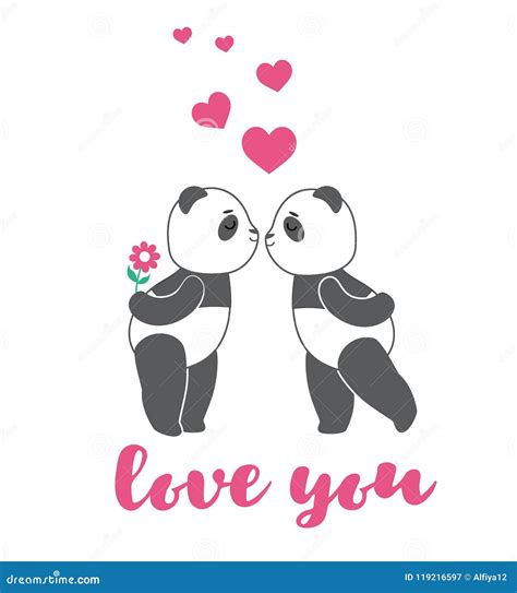 Two Love Pandas With Hearts Stock Vector Illustration Of Infant
