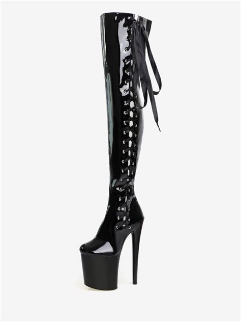 Women Sexy Boots Round Toe Zipper Geometric Stiletto Heel Pole Dancing Red Thigh High Boots Over