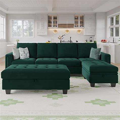 Belffin Velvet Convertible 4 Seat Sectional Sofa With Reversible Chaise
