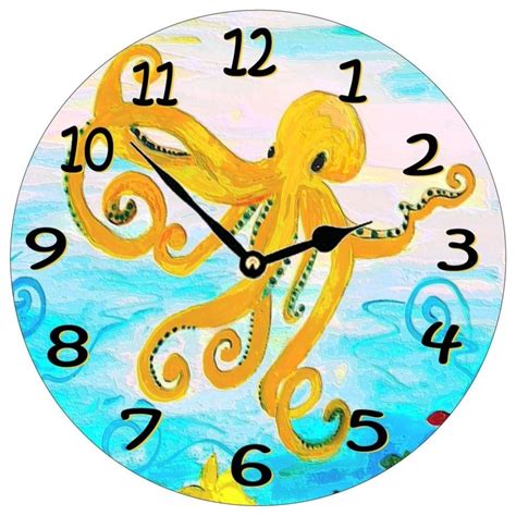 Yellow Octopus Wall Clock Beach Style Wall Clocks By Gifts By The
