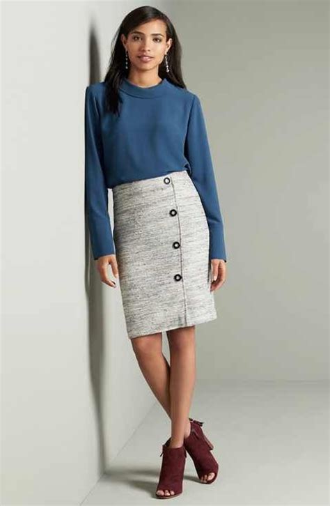 Halogen Blouse And Tweed Pencil Skirt Outfit With Accessories Pencil