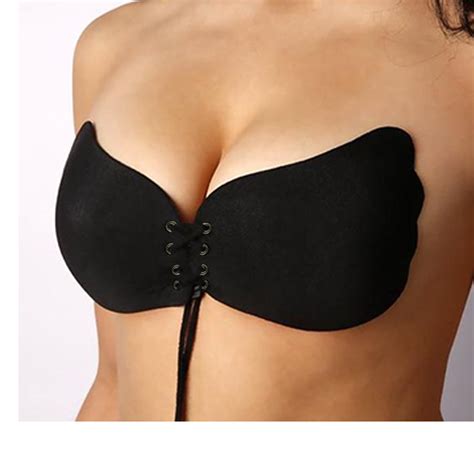 Women Push Up Bras Solid Wire Free Self Adhesive Strapless Bandage