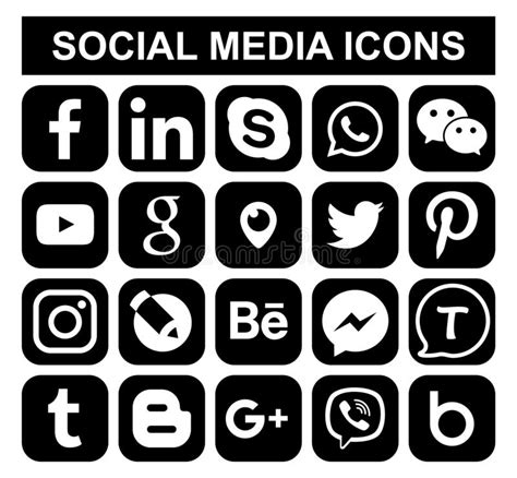 Set Of Popular Black Social Media Icons Editorial Stock Photo