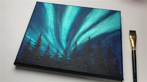 Easy Acrylic Painting For Beginners Northern Lights Forest Aurora
