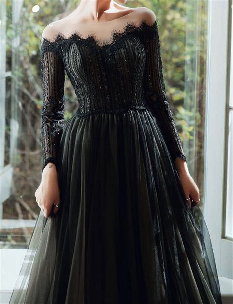 Gothic Prom Dress Black Vintage Evening Dress Off Shoulder Etsy