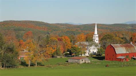 Late Afternoon Autumn View Of A Church And Farm In Peacham Vermont
