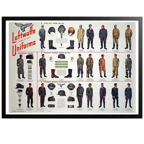 German Luftwaffe Uniforms Chart Poster World War Era Mens Uniforms