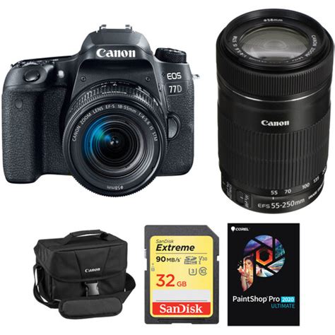 Canon Eos 77d Dslr Camera With 18 55mm And 55 250mm Lenses Kit