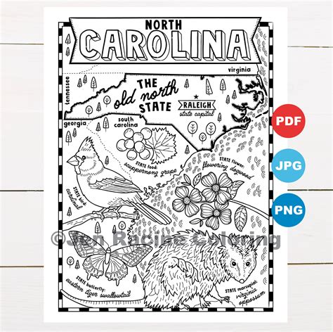 North Carolina Coloring Page United States State Map Etsy Canada