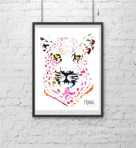 Hot Pink Snow Leopard Stencil Art Etsy