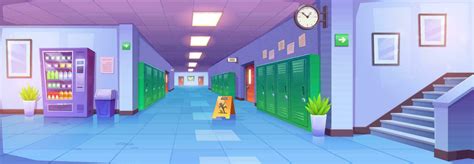 School Corridor Interior Cartoon College Hallway 24592423 Vector Art