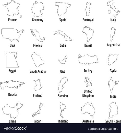 Map Country Icon Set Outline Style Royalty Free Vector Image