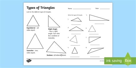 Types Of Triangles Sheet Design Talk