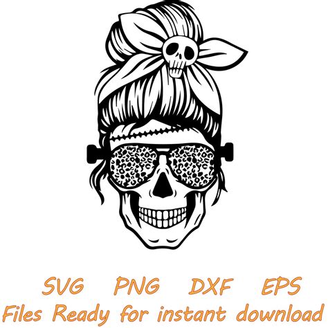 Halloween Skull With Messy Bun Instant Download Digital File Svg Eps