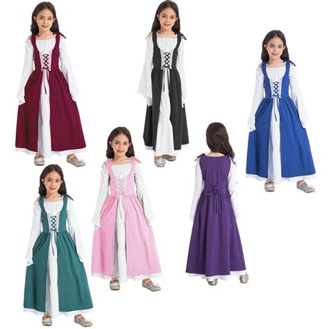 الفتيات الأميرة في العصور الوسطى زي النهضة زي رداء الرجعية ثوب اللباس هالوين تأثيري اللباس