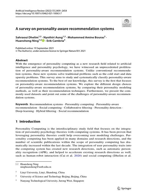 Personality Aware Recommendation Systems Pdf Psychological Concepts