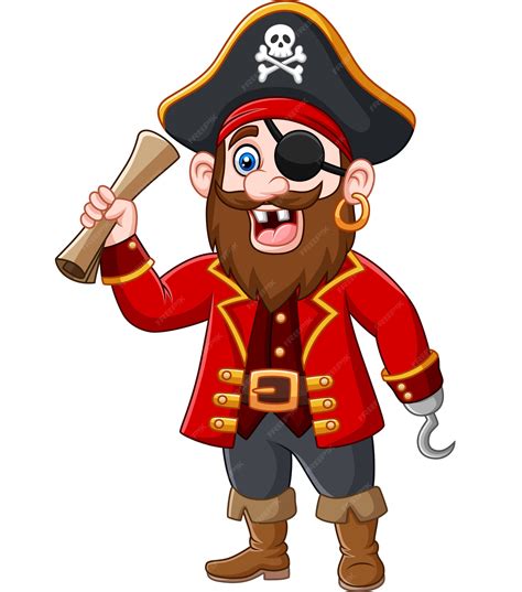 Premium Vector Cartoon Pirate Captain Holding A Treasure Map