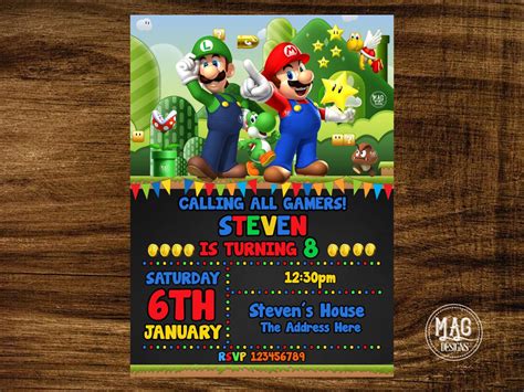 Invitación Mario Bros Invitación De Cumpleaños De Mario Bros Fiesta De