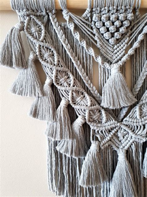 Macrame Wall Hanging With Tassels On Wood Bohemian Decoration Crochet