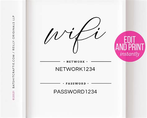 Custom Wifi Password Editable Template 4x6 5x7 8x10 Etsy