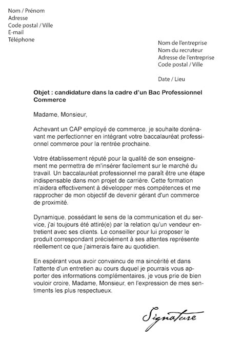Lettre de motivation stage bac pro assp. modele lettre de motivation bac pro commerce