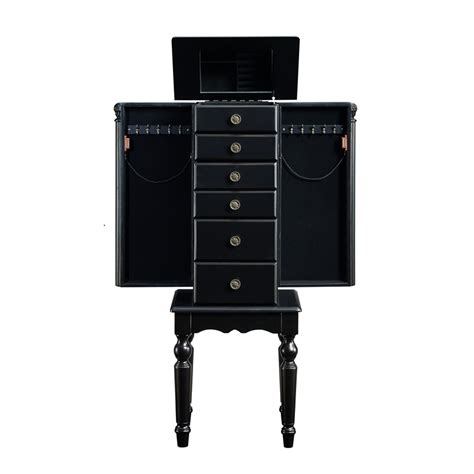 Linon Esther Distressed Wood Jewelry Armoire In Ebony Black Cymax