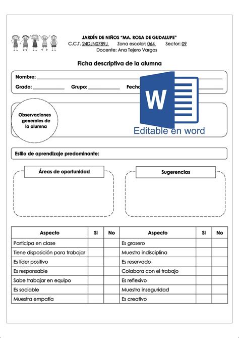 Formato Ficha descriptivas Editable en Word | MATERIALES PARA EL DOCENTE MX