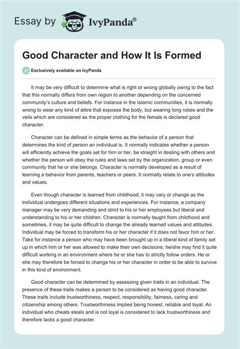 Good Character And How It Is Formed 893 Words Essay Example