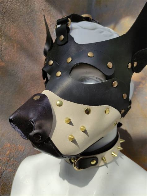 Set Leather Dog Mask And Collar Puppy Play Hood Petplay Etsy