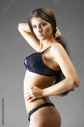 Sexy Fashion Woman With Long Dark Hair In Black Lingerie Stock 사진 Adobe Stock