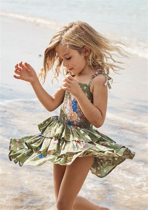 sweet as pie shirred play dress eve floral khaki little auguste auguste the label little