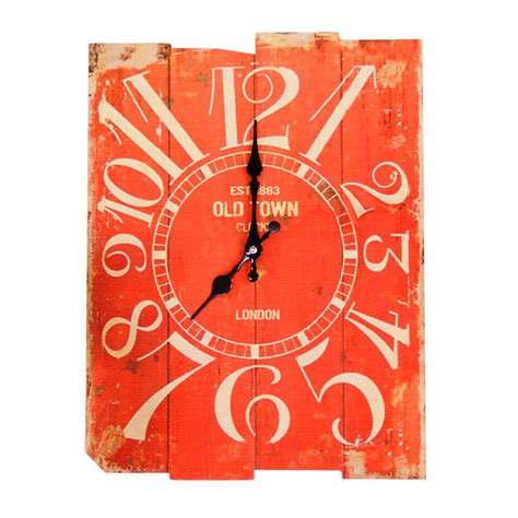 Justnile Vintage Rectangular Wall Clock White Digits On Faded Red
