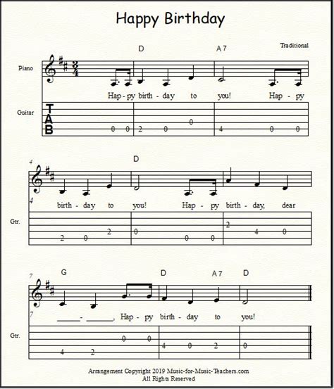 Traditionally sung to wish a person on his/her birthday, the song, over time, went. Happy Birthday Free Sheet Music for Guitar, Piano, & Lead ...