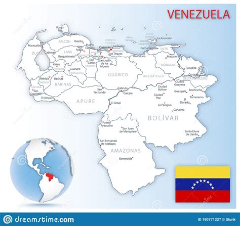 Detailed Venezuela Administrative Map With Country Flag And Location On
